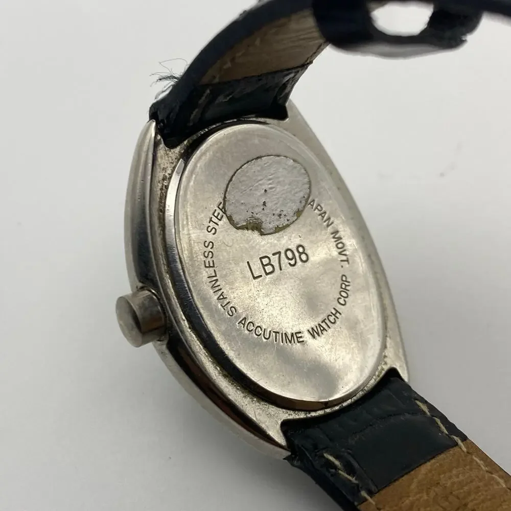 Elegant Venezia Oval Silver-Tone Ladies Watch, Black Band Working New Battery